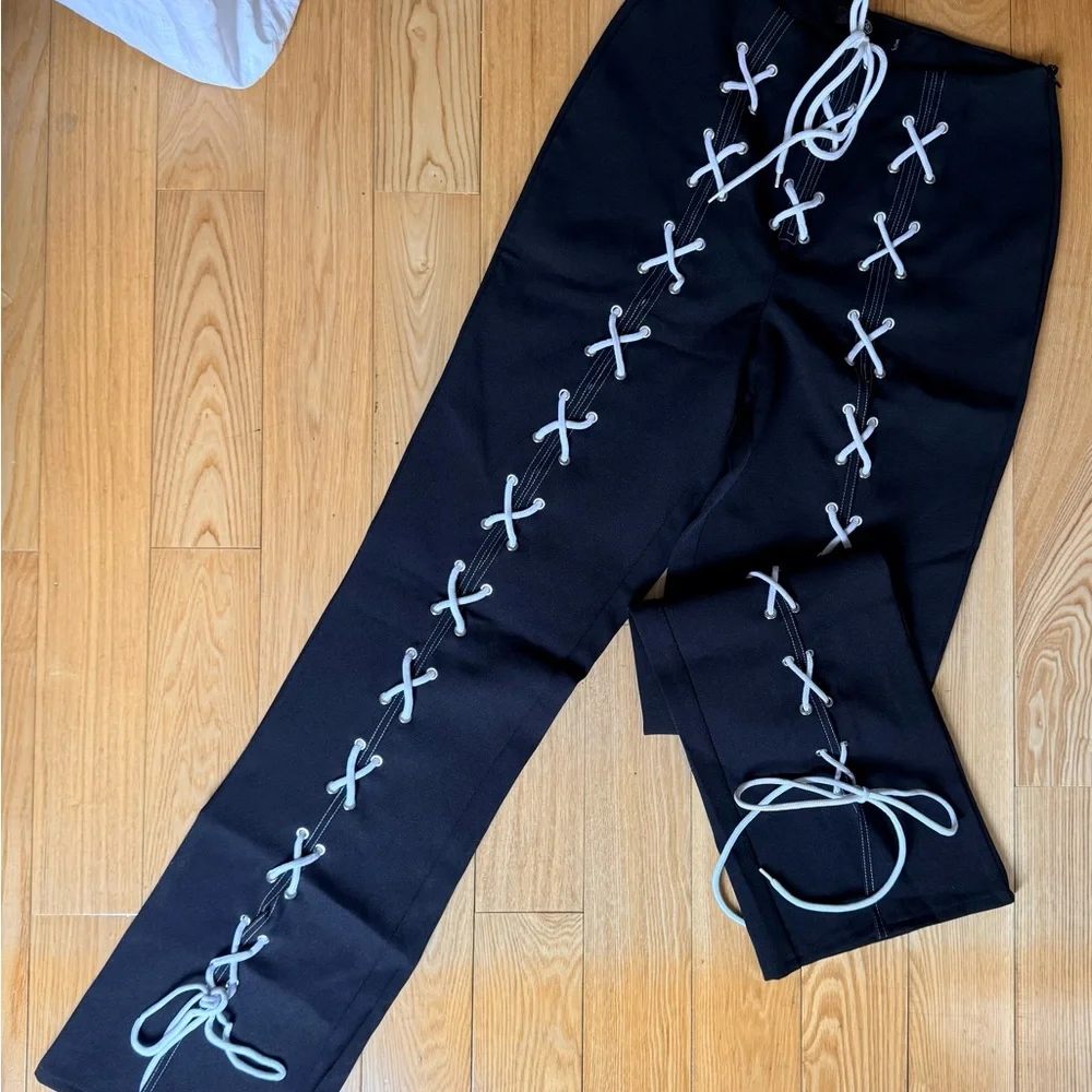 Black Lace-Up Pants - Picture 1 of 5